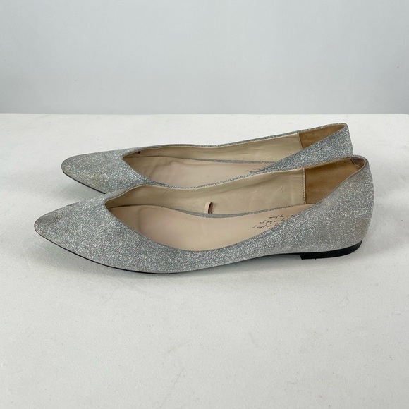 Zara Glitter Slip On Point Toe Ballet Flats in Silver Size 38 or 7.5 - Picture 3 of 8